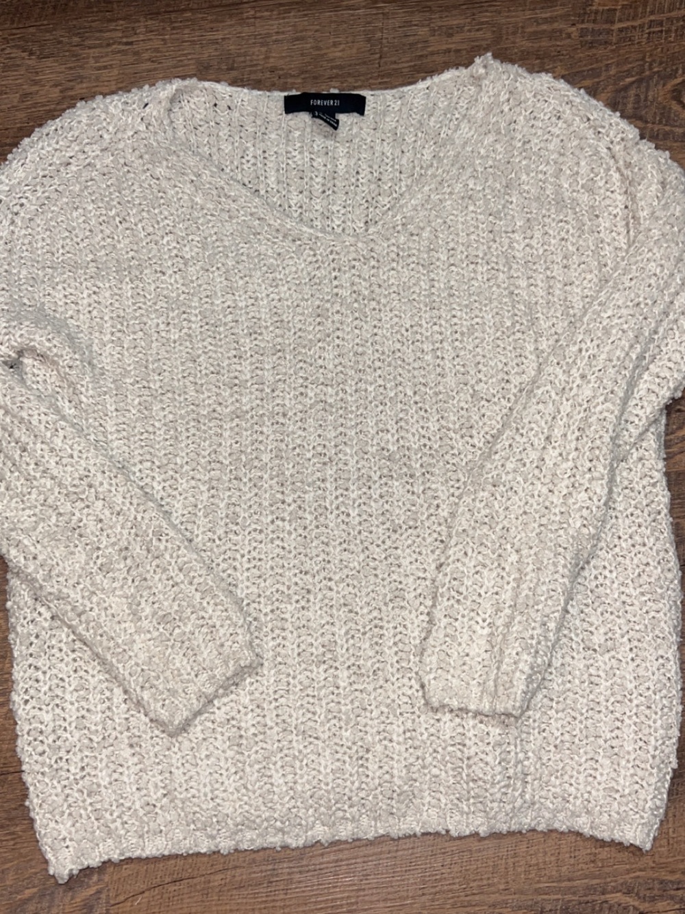 Forever 21 Ivory Textured V-Neck Sweater